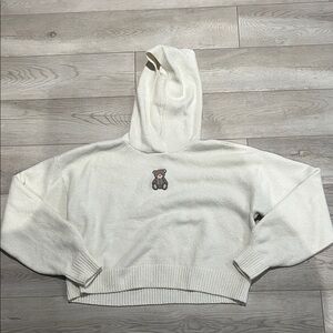 Hollister Cream Hoodie Sweater with Bear Patch